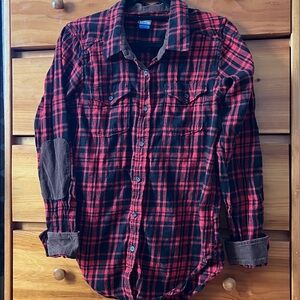 Kavu Buffalo Plaid 100% Cotton Flannel w/Corduroy Elbow Patches